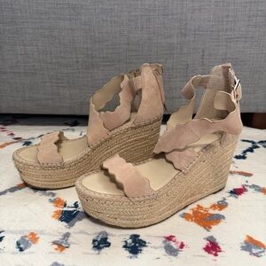 Marc Fisher Scalloped Espadrille Wedge Sandals in Blush